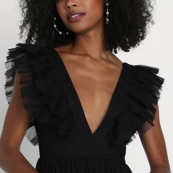 Lulus | Simply Delighted Black Mesh Ruffled Backless Maxi Dress | XL | NWT - Picture 3 of 8